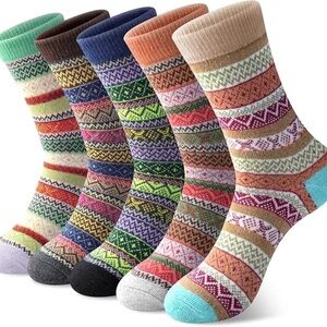 5 Pairs Wool Socks for Women - Winter Thick Boot Cozy Crew Vintage Soft Calf Kni